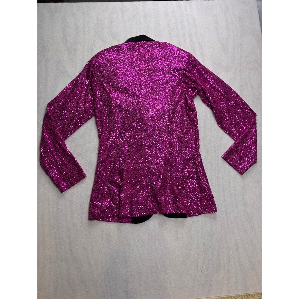 Dance Sophisticates Mens Hot Pink Sequin Blazer Jacket Satin‎ Lapel USA Made 38 - Picture 9 of 12